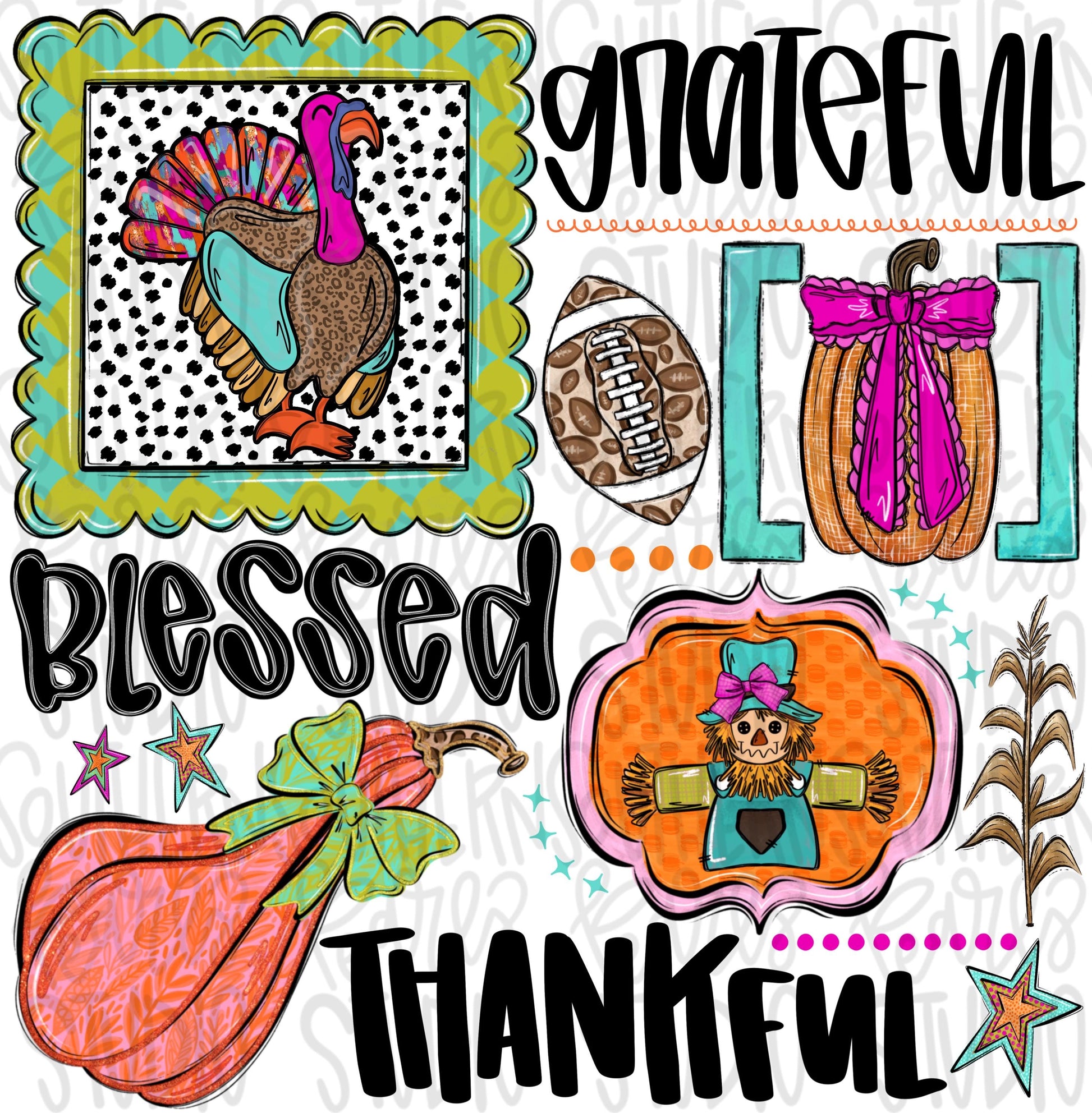 Blessed Thankful Grateful Thanksgiving collage | Sublimation Design | Digital Download | Women’s, Kids Shirt PNG