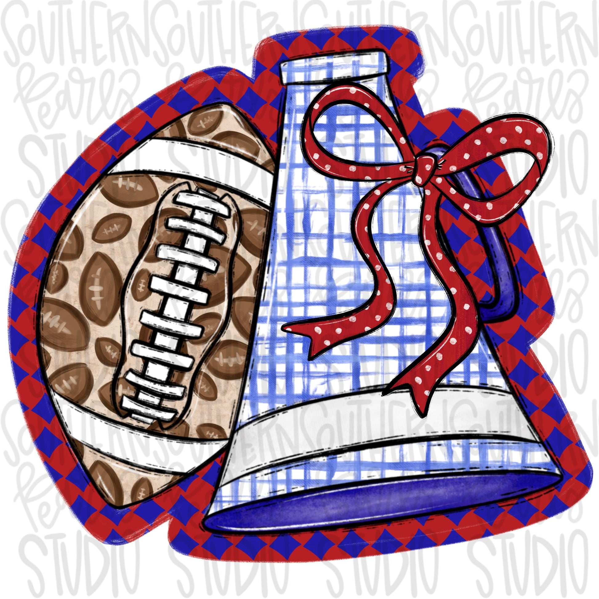 Football and Megaphone with bow | Royal and Red | leopard and check | Go Team | PNG | Sublimation | Design Download