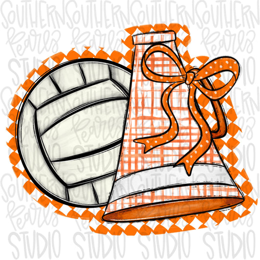 Volleyball and megaphone with bow | orange and white | Go Team | PNG | Sublimation | Design Download