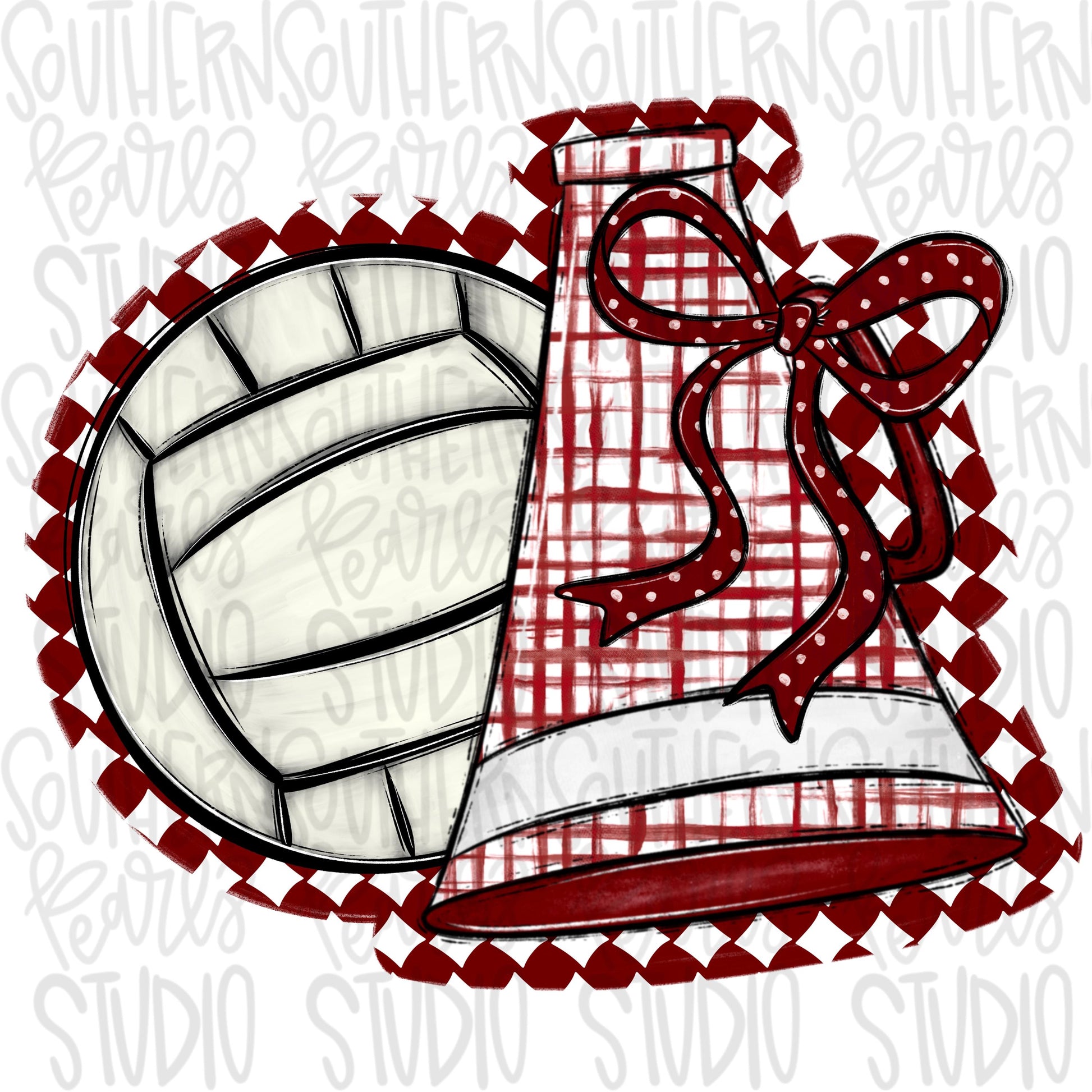 Volleyball and megaphone with bow | crimson and white | Go Team | PNG | Sublimation | Design Download