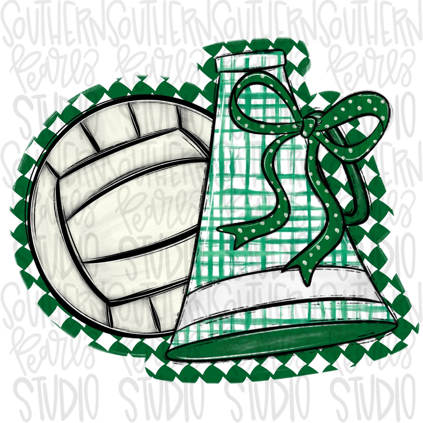 Volleyball and megaphone with bow | green and white | Go Team | PNG | Sublimation | Design Download