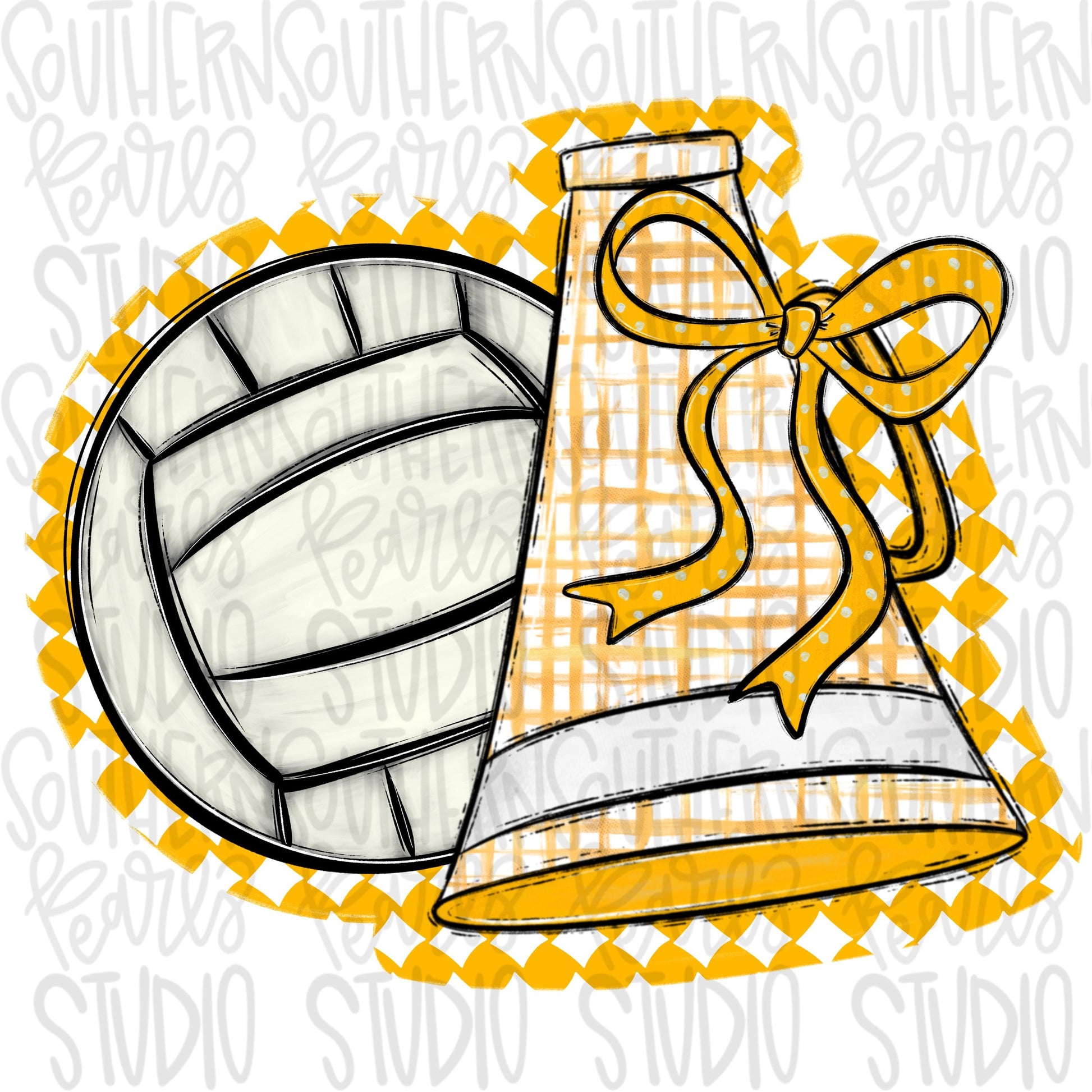 Volleyball and megaphone with bow | yellow and white | Go Team | PNG | Sublimation | Design Download