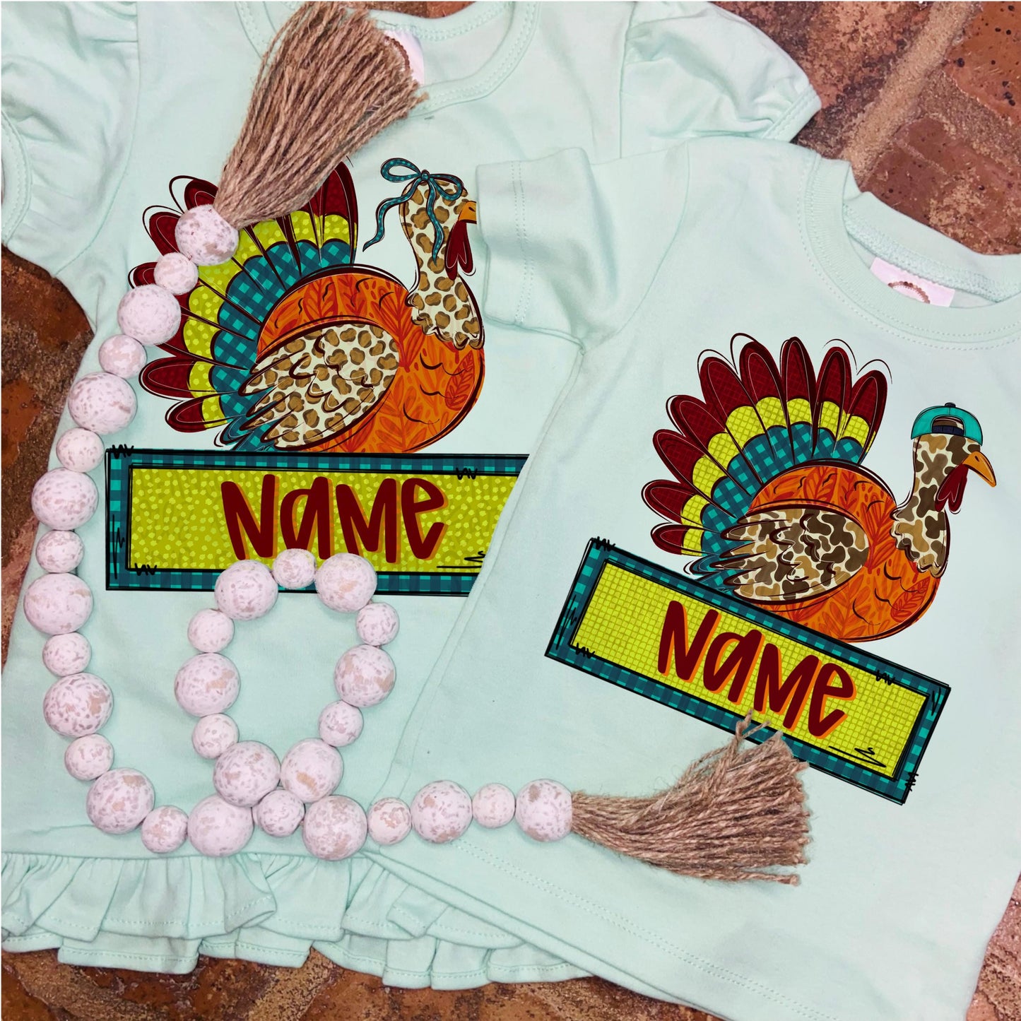 Turkey with hat and Name Patch | brown camo and fall colors | Sublimation Design | Digital Download | Women’s, Kids Shirt PNG