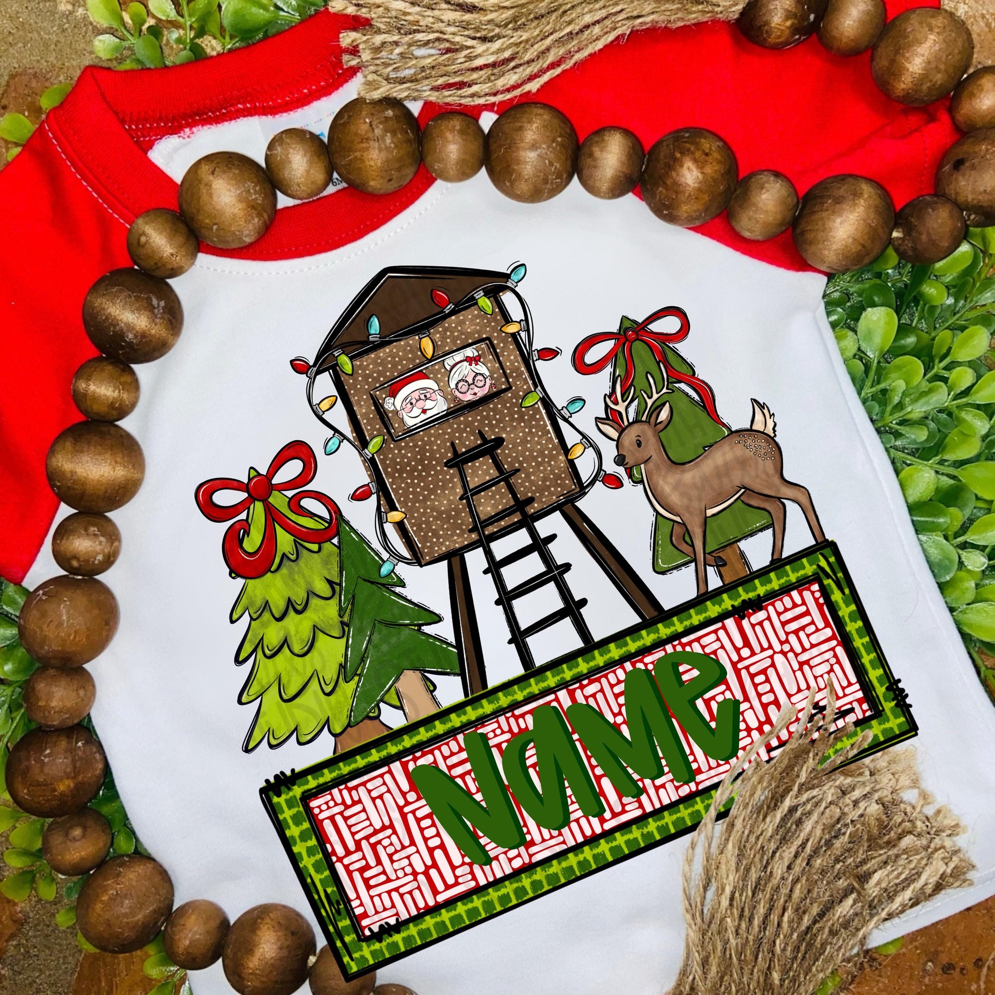 Santa and Mrs clause in deer stand hunting design with bows | Christmas | reindeer | Sublimation Design | Digital Download | Kids Shirt PNG