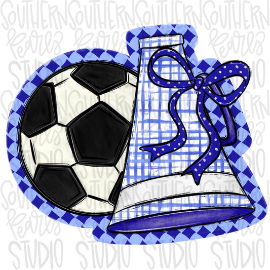 Soccer Megaphone PNG: Royal, White, Leopard, Check - Go Team (Digital Download)
