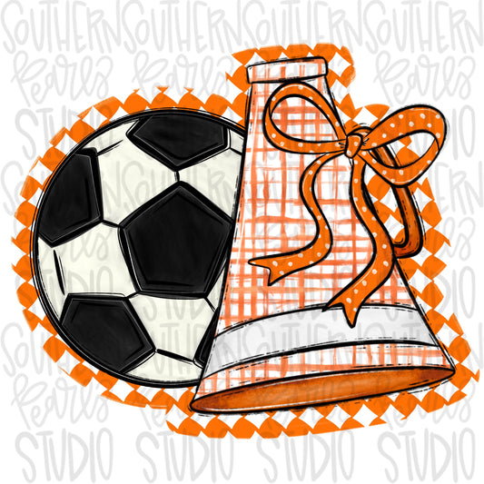 Soccer Megaphone PNG: Orange, White, Leopard, Check - Go Team (Digital Download)