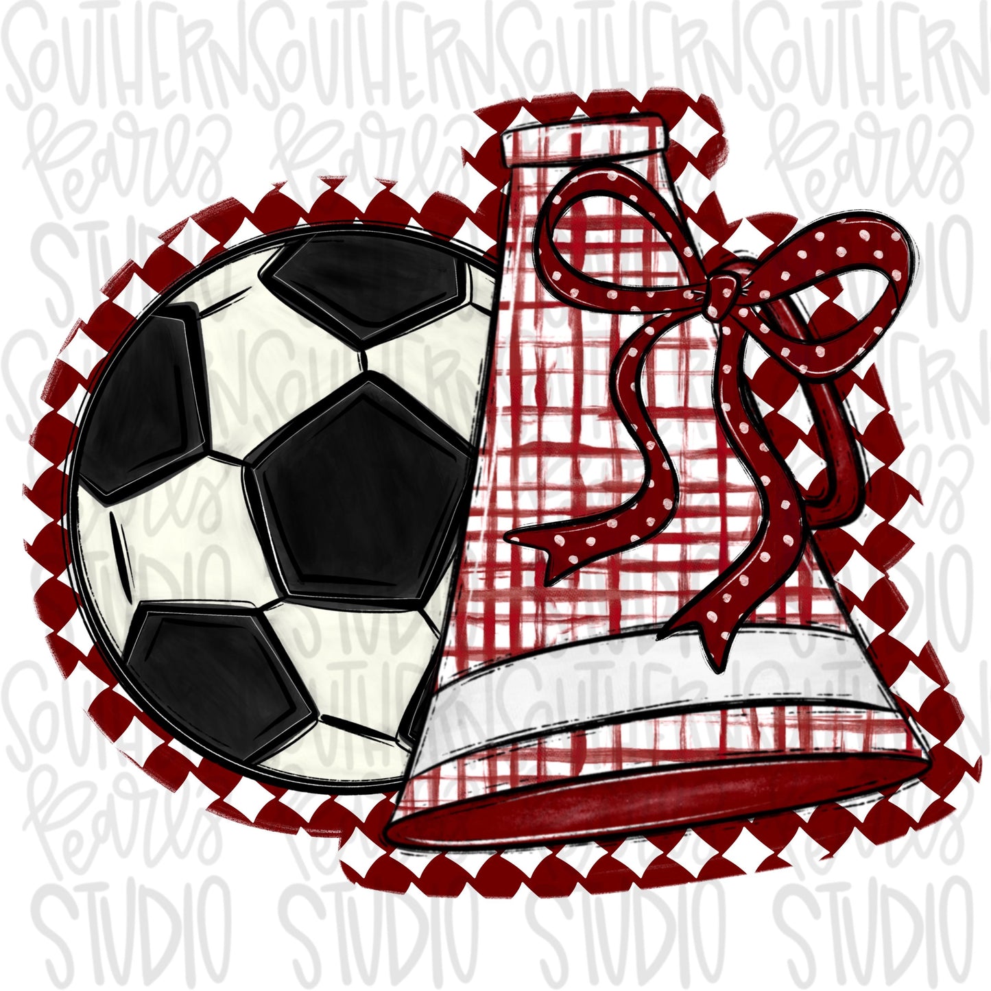Soccer Megaphone PNG: Crimson, White, Leopard, Check - Go Team (Digital Download)
