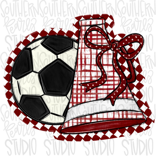 Soccer Megaphone PNG: Crimson, White, Leopard, Check - Go Team (Digital Download)
