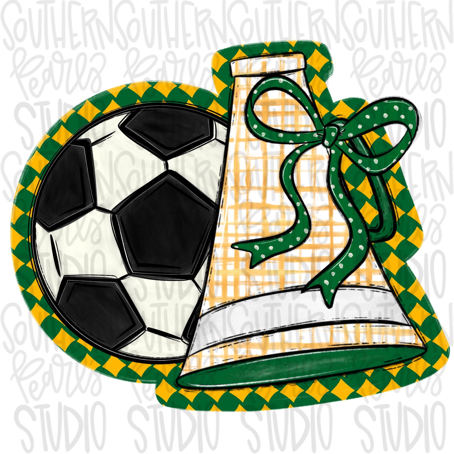 Soccer Megaphone PNG: Yellow, Green, White, Leopard, Check - Go Team (Digital Download)