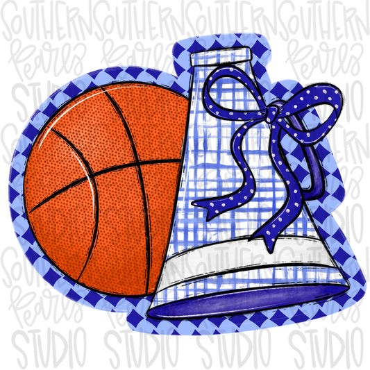 Basketball Megaphone PNG: Royal, White, Leopard, Check - Go Team (Digital Download)