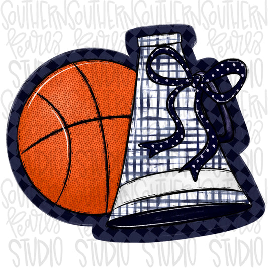 Basketball Megaphone PNG: Navy, White, Leopard, Check - Go Team (Digital Download)