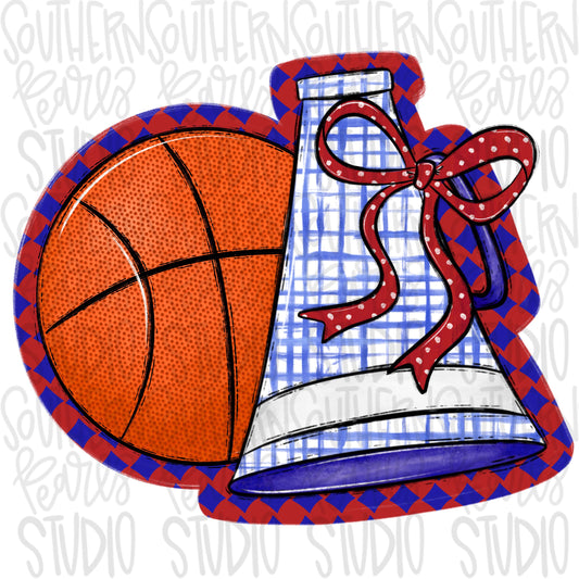 Basketball Megaphone PNG: Royal, Red, White, Leopard, Check - Go Team (Digital Download)