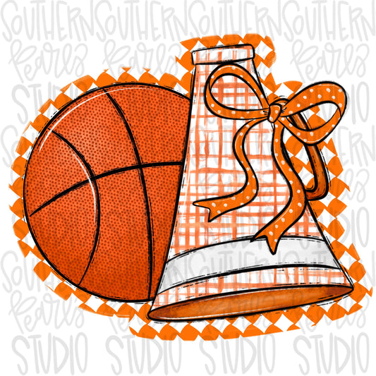 Basketball Megaphone PNG: Orange, White, Leopard, Check - Go Team (Digital Download)