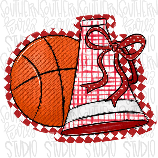 Basketball Megaphone PNG: Red, White, Leopard, Check - Go Team (Digital Download)