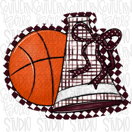 Basketball Megaphone PNG: Maroon, White, Leopard, Check - Go Team (Digital Download)