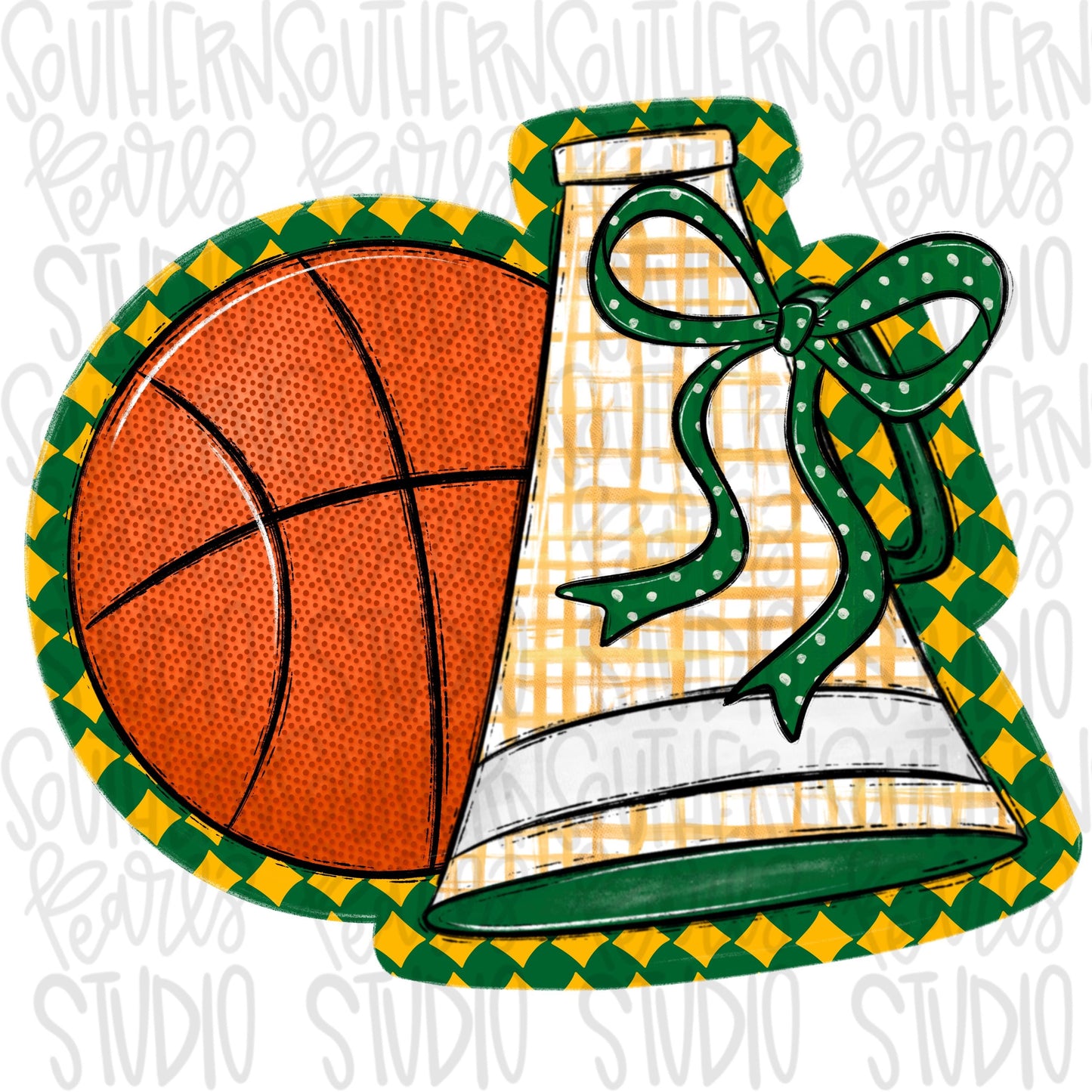 Basketball Megaphone PNG: Yellow, Green, White, Leopard, Check - Go Team (Digital Download)