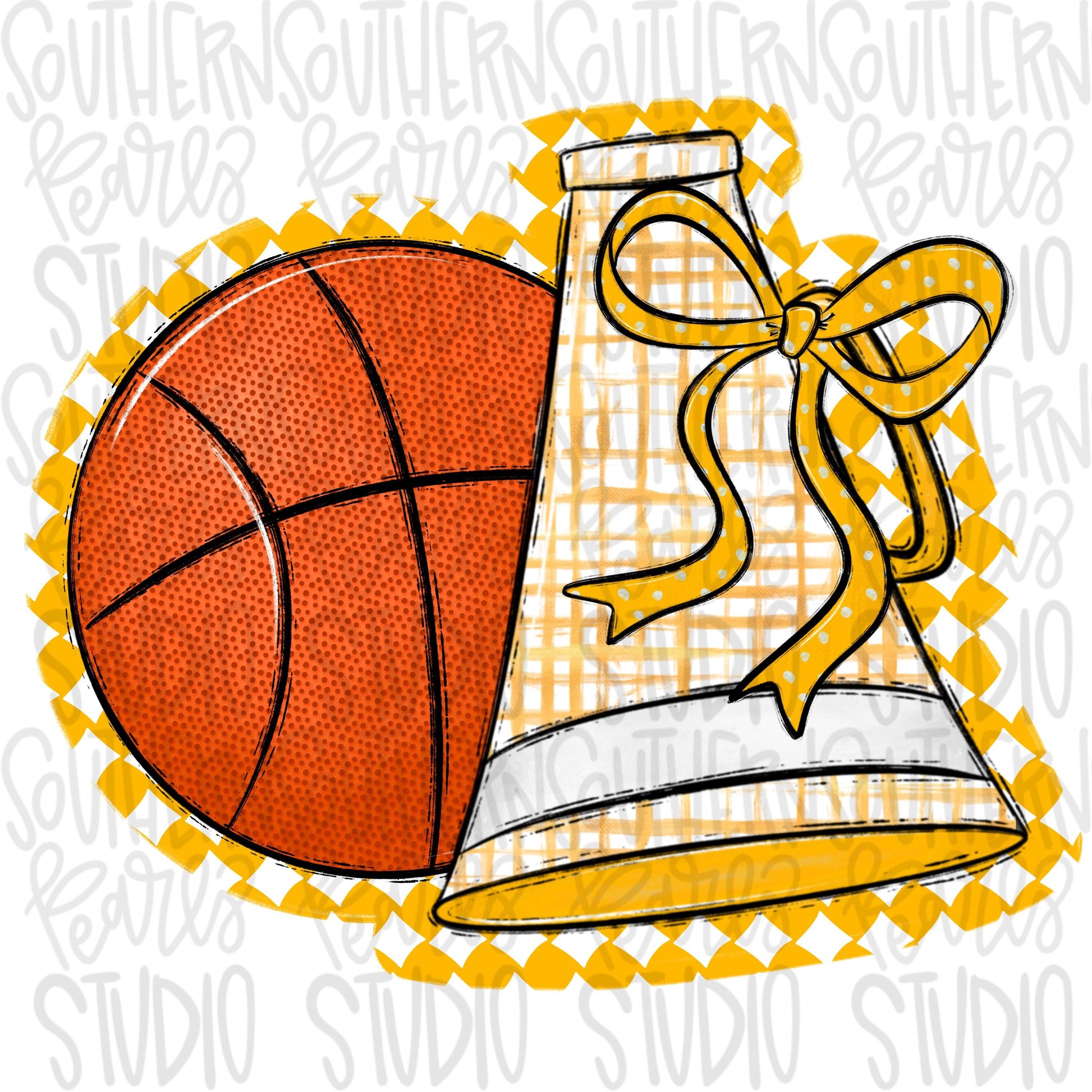 Basketball Megaphone PNG: Yellow, White, Leopard, Check - Go Team (Digital Download)