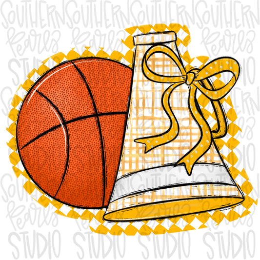 Basketball Megaphone PNG: Yellow, White, Leopard, Check - Go Team (Digital Download)