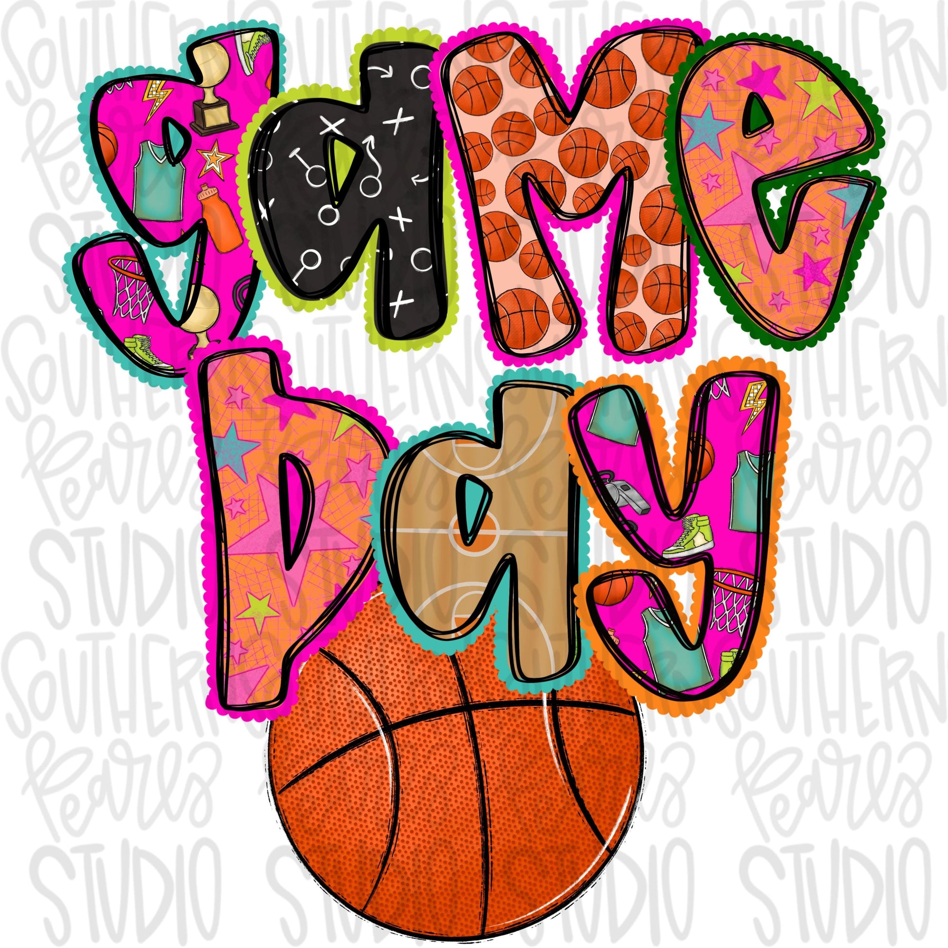 Game Day Basketball colorful | Go Team | PNG | Sublimation | Design Download