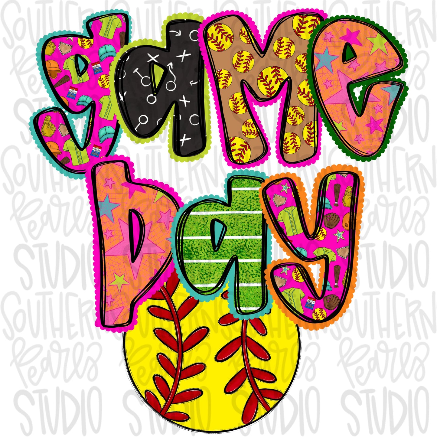 Game Day Softball colorful | Go Team | PNG | Sublimation | Design Download
