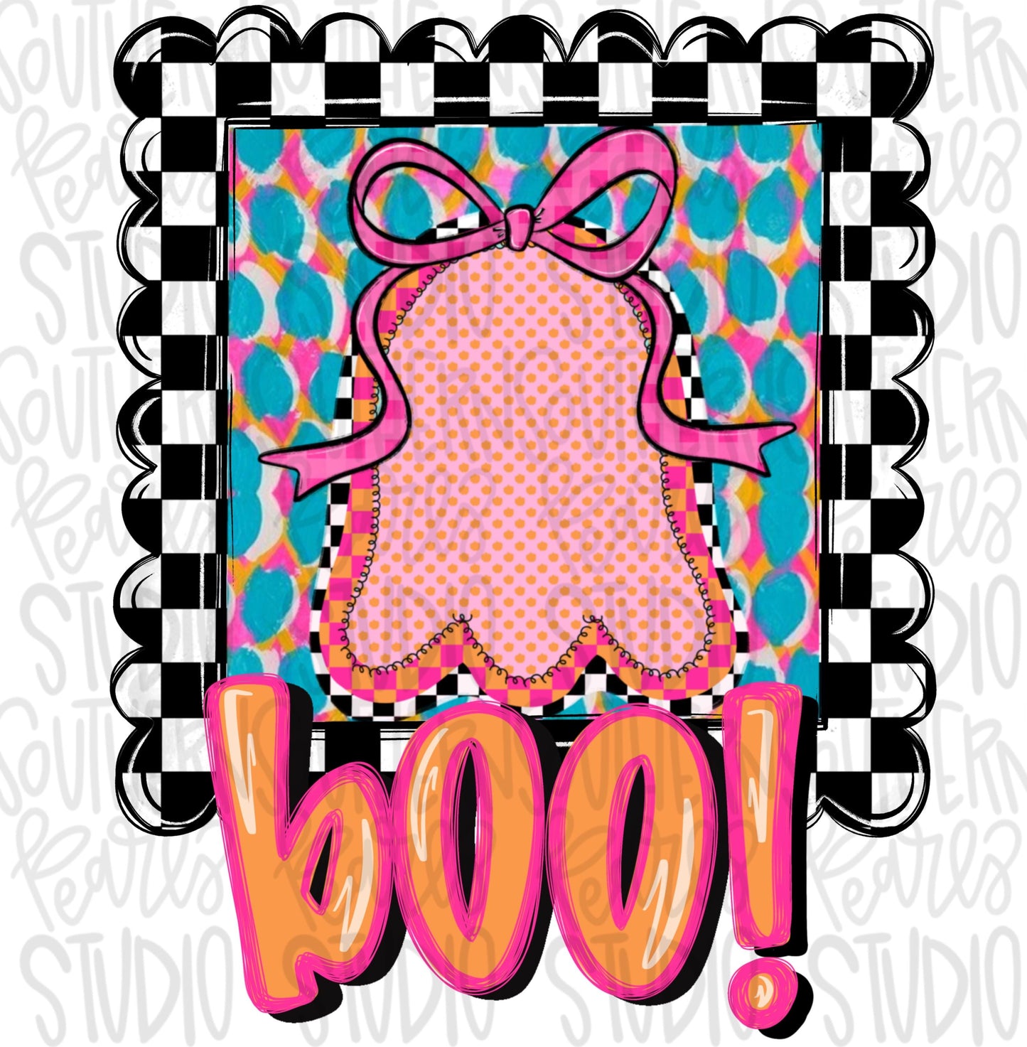 Boo ghost with bow in frame | Sublimation Design | Digital Download | Women’s, Kids Shirt PNG