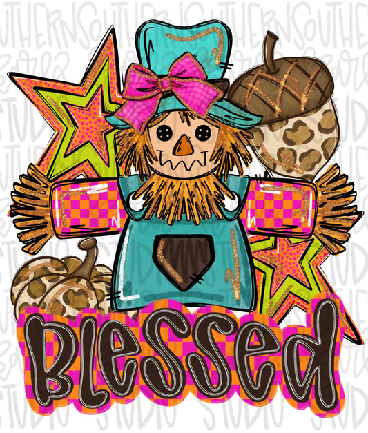 Blessed scarecrow with stars, acorn and pumpkin | colorful | Thanksgiving | Sublimation Design | Digital Download | Women’s, Kids Shirt PNG