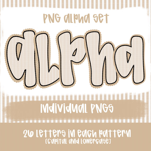 Seersucker Alpha Tan | PNG Font | Sublimation Design | Digital Download | Women’s, Kids Shirt PNG