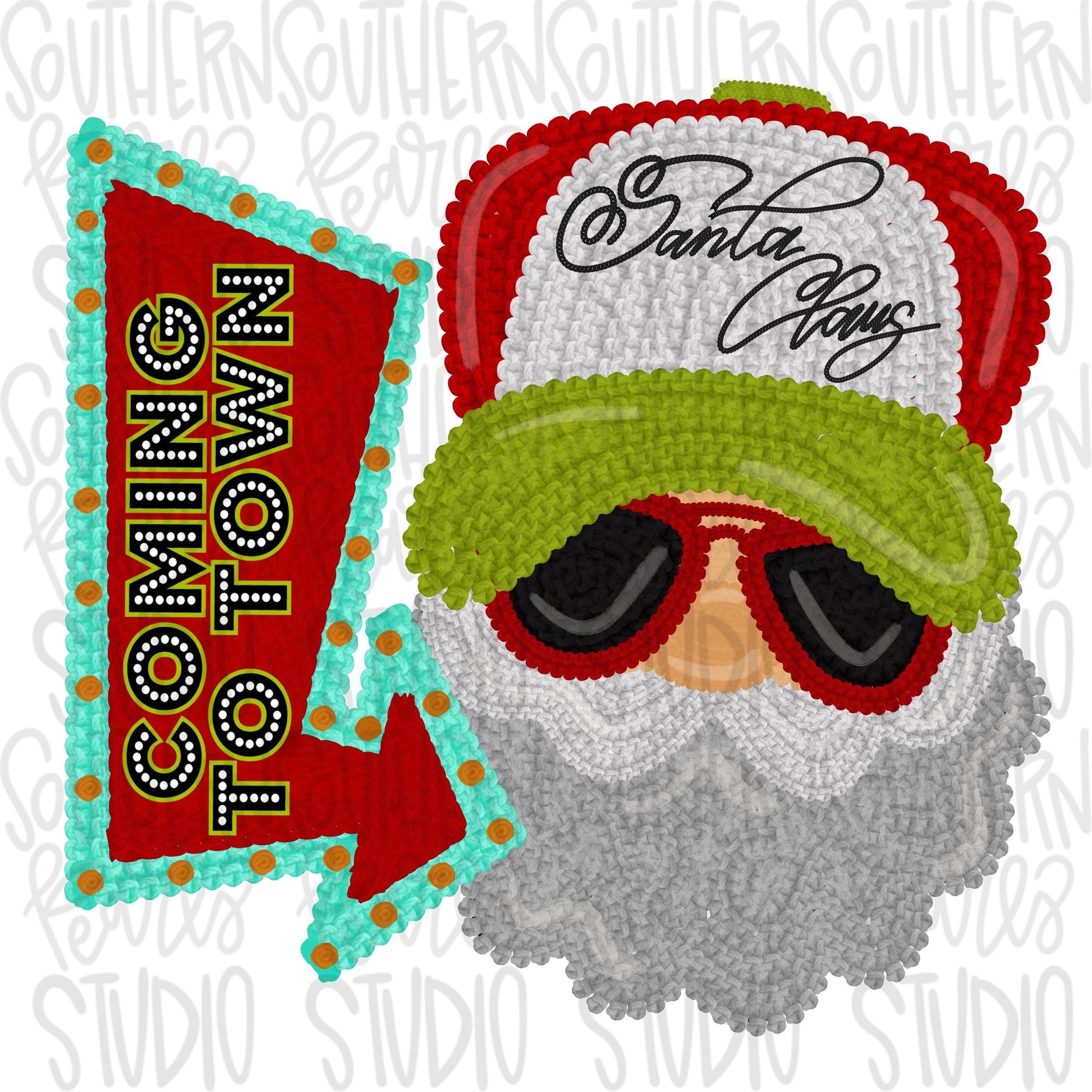 Faux Yarn knitted Santa with hat | Coming to town |Sublimation Design | Digital Download | Women’s, Kids Shirt PNG