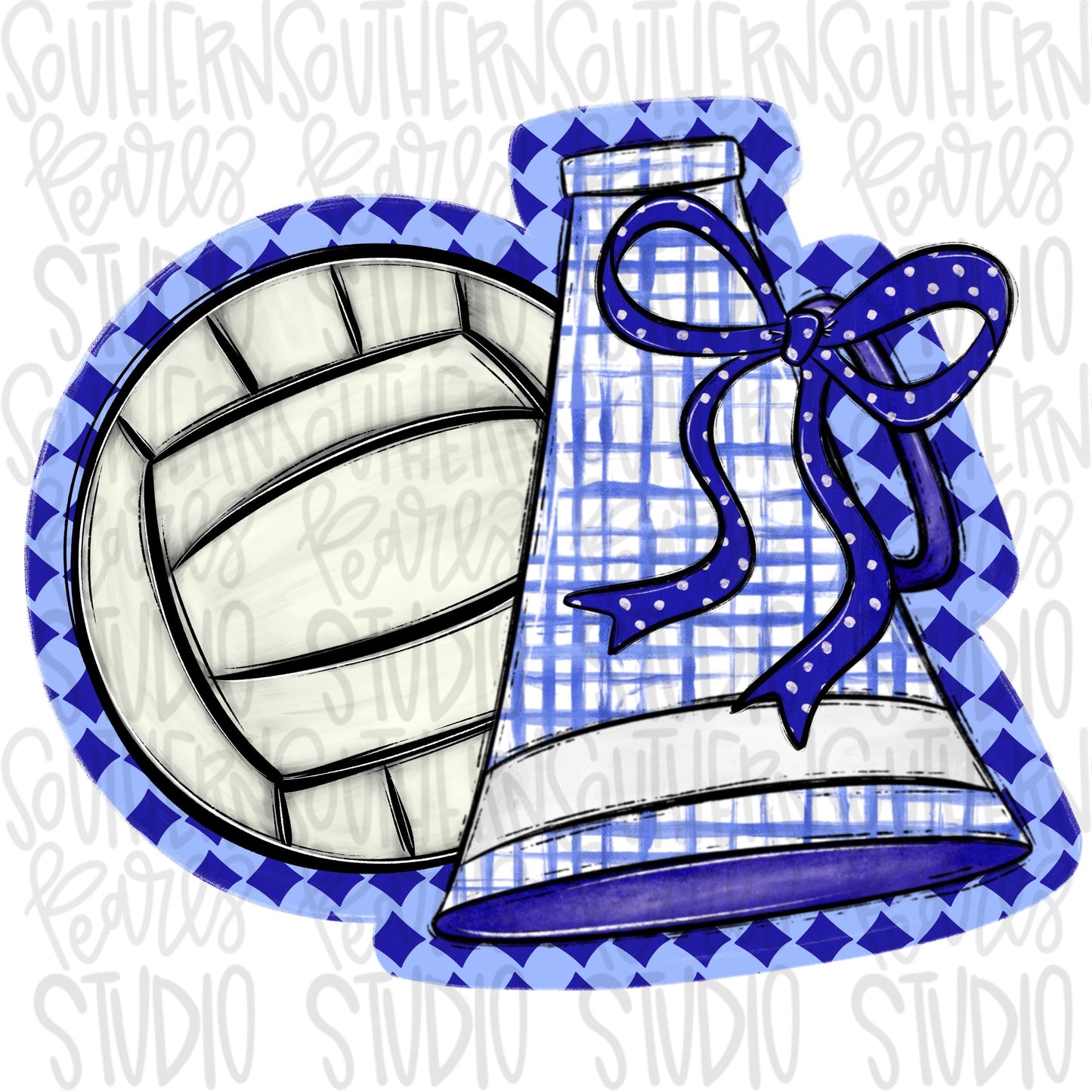 Volleyball and megaphone with bow | Royal and white | Go Team | PNG | Sublimation | Design Download