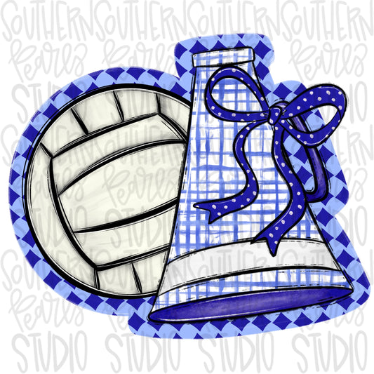 Volleyball and megaphone with bow | Royal and white | Go Team | PNG | Sublimation | Design Download