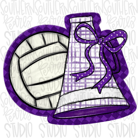 Volleyball and megaphone with bow | purple and white | Go Team | PNG | Sublimation | Design Download