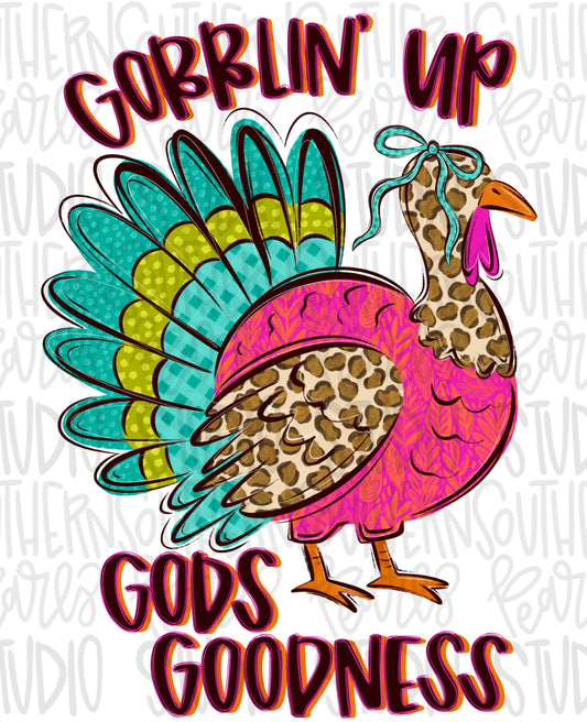 Gobblin up Gods goodness | bright and colorful | Thanksgiving turkey | Sublimation Design | Digital Download | Womens Kids Shirt PNG