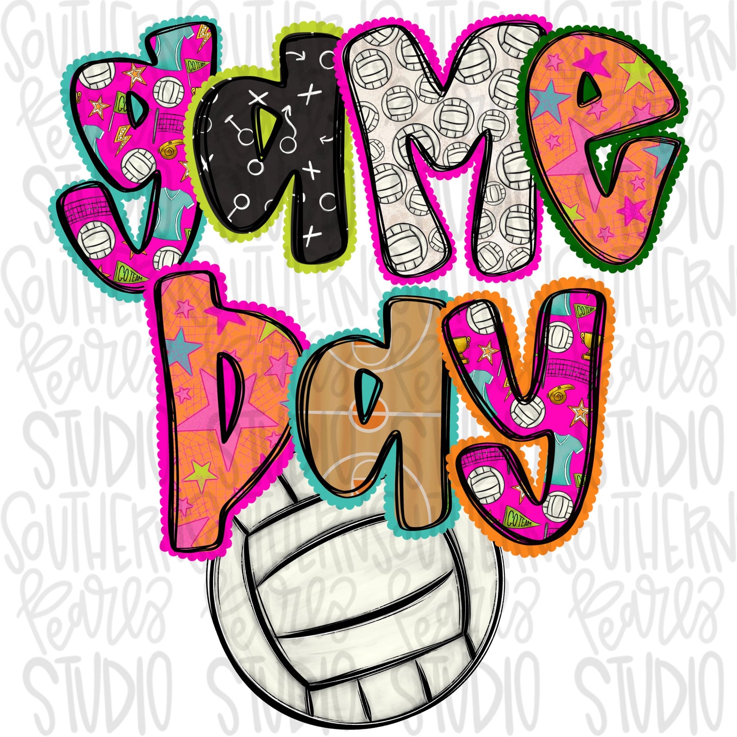 Game Day volleyball colorful | Go Team | PNG | Sublimation | Design Download