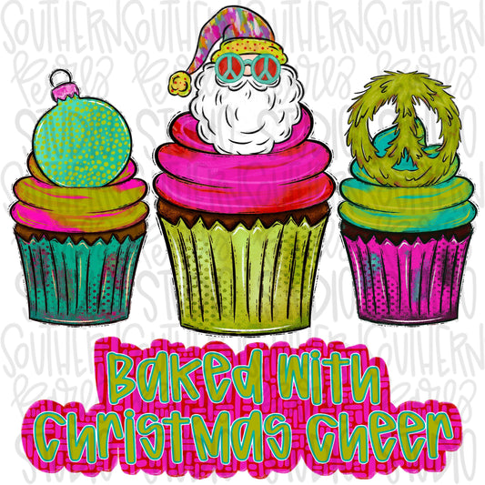 Baked with Christmas Cheer cupcakes | cupcakes trio | Santa wreath and ornament | Sublimation Design | Digital Download | Kids Shirt PNG