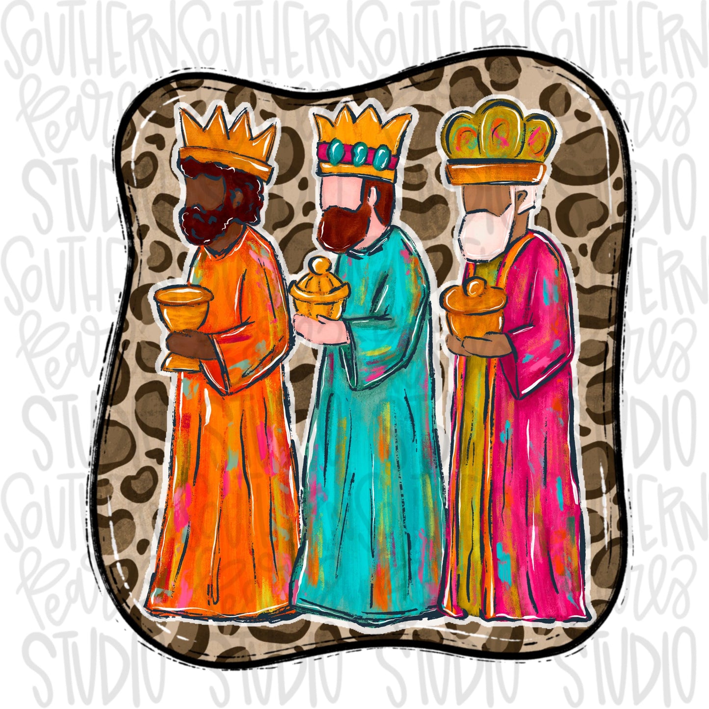 Three wise men in leopard frame | Nativity Christmas | Sublimation Design | Digital Download | Women’s, Kids Shirt PNG