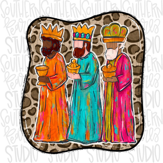 Three wise men in leopard frame | Nativity Christmas | Sublimation Design | Digital Download | Women’s, Kids Shirt PNG