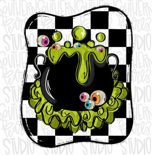 Witches eyeball brew in cauldron inside a checkered frame | halloween | Sublimation Design | Digital Download | Women’s, Kids Shirt PNG
