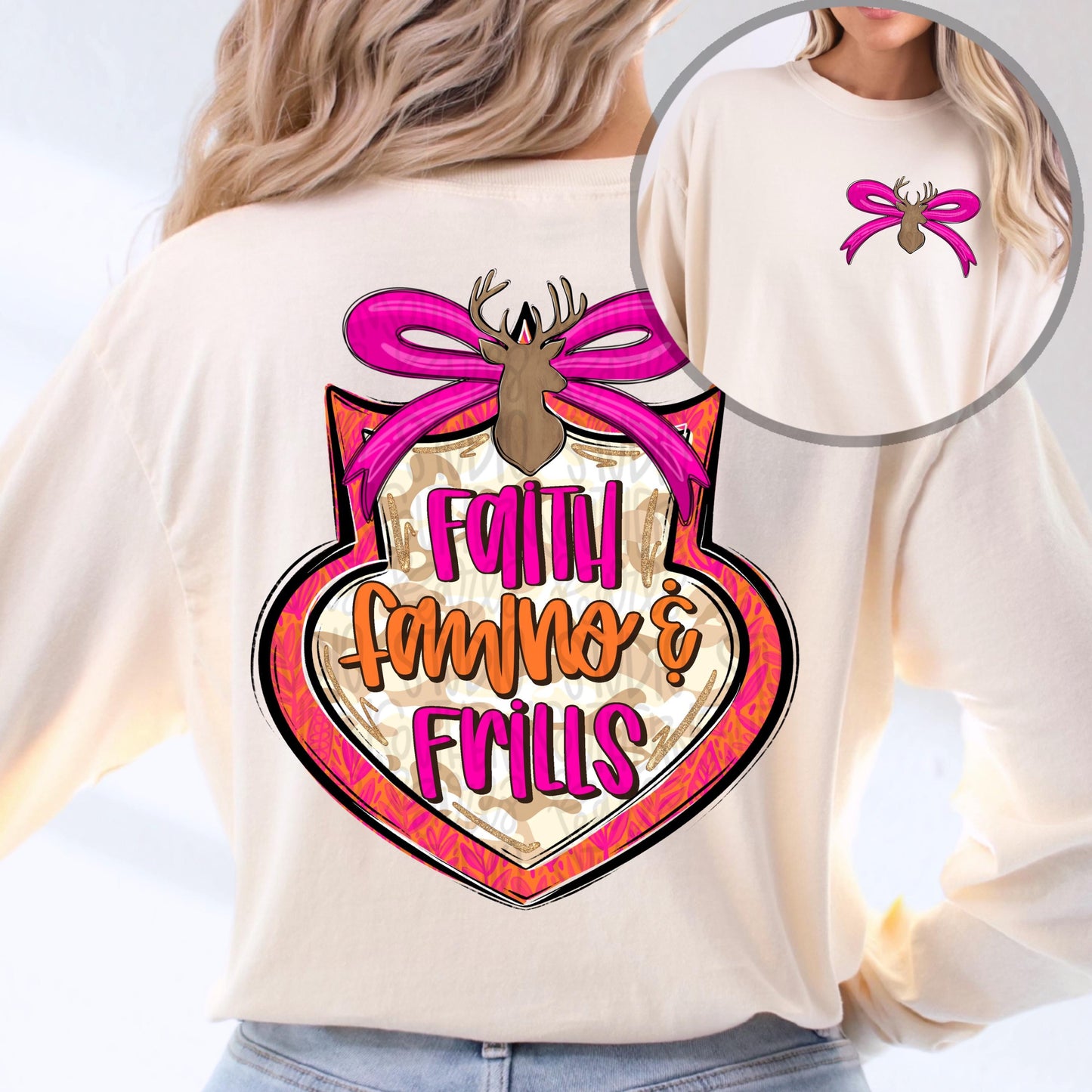 Faith, fawns and frills | girl hunting design | Sublimation Design | Digital Download | Women’s, Kids Shirt PNG
