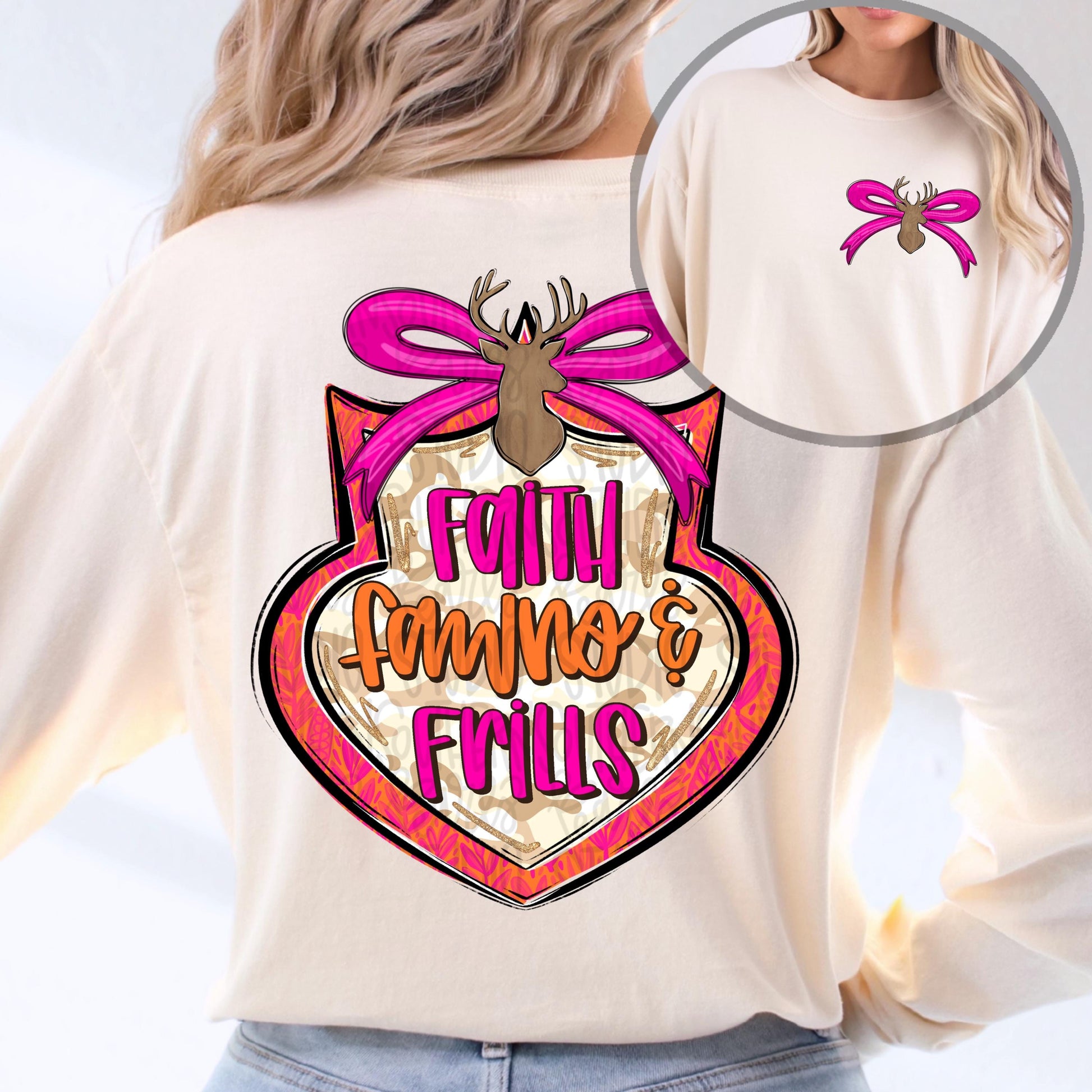 Faith, fawns and frills | girl hunting design | Sublimation Design | Digital Download | Women’s, Kids Shirt PNG