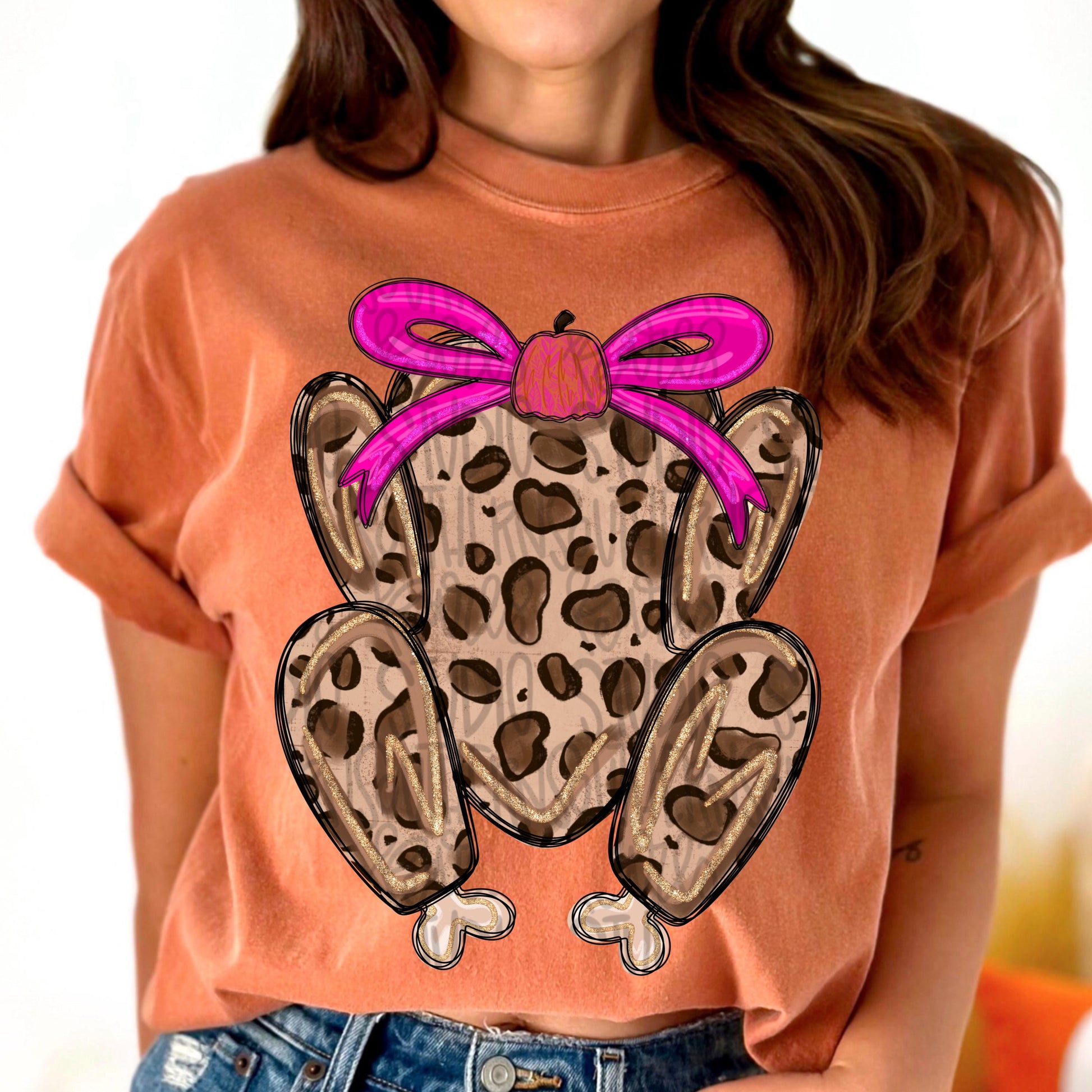 Leopard Turkey wearing a bow | Sublimation Design | Digital Download | Women’s, Kids Shirt PNG