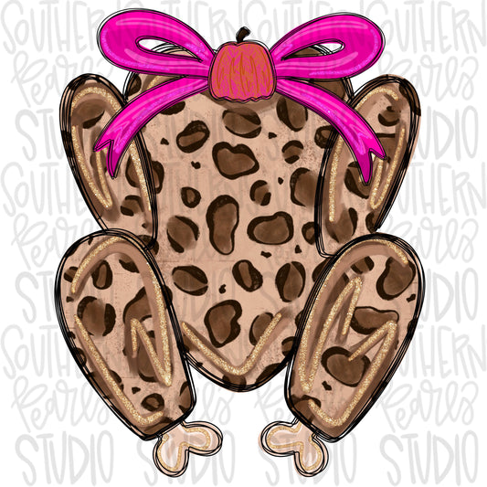 Leopard Turkey wearing a bow | Sublimation Design | Digital Download | Women’s, Kids Shirt PNG