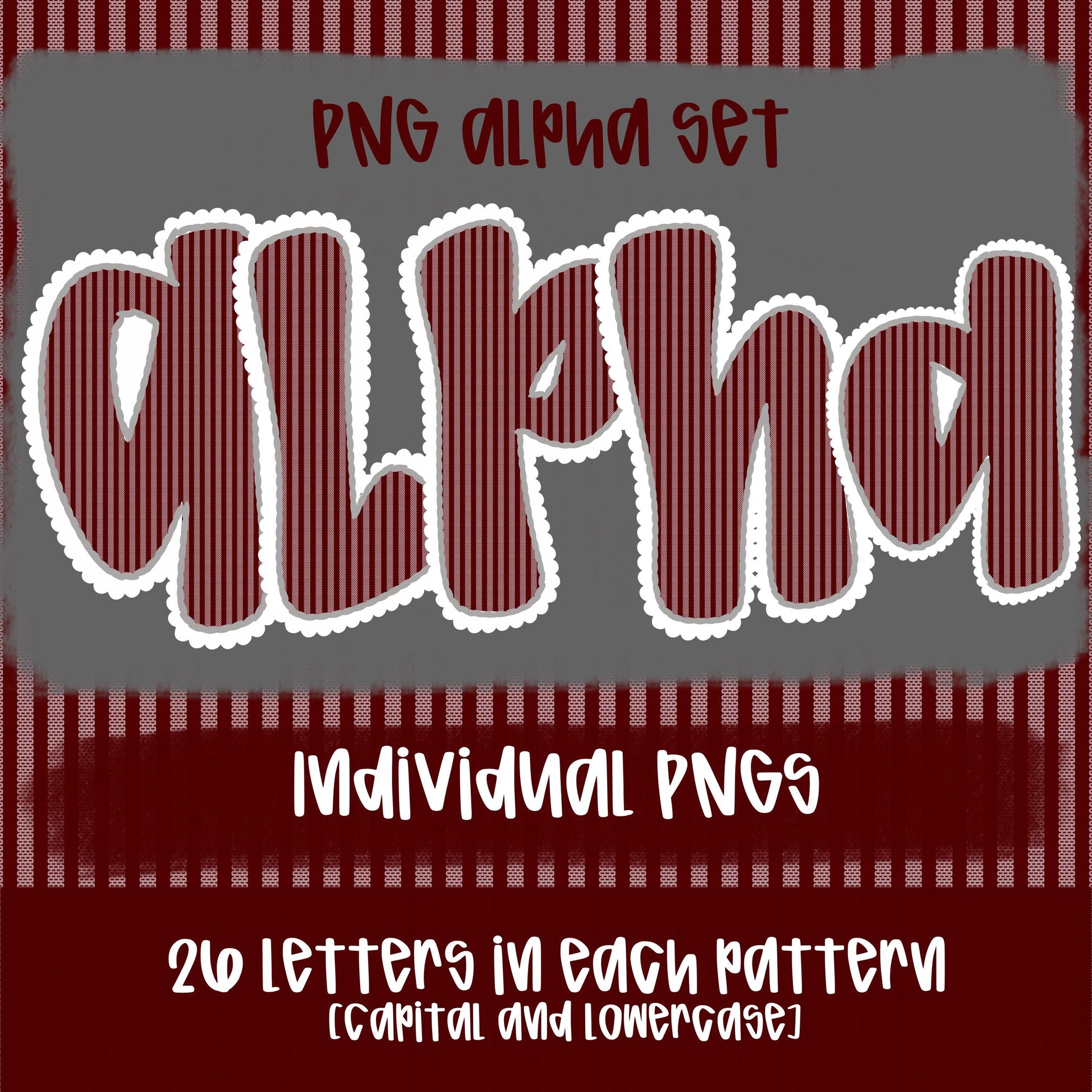 Seersucker Alpha Maroon Gray and White | PNG Font | Sublimation Design | Digital Download | Women’s, Kids Shirt PNG