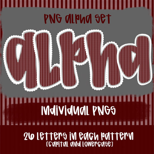 Seersucker Alpha Maroon Gray and White | PNG Font | Sublimation Design | Digital Download | Women’s, Kids Shirt PNG