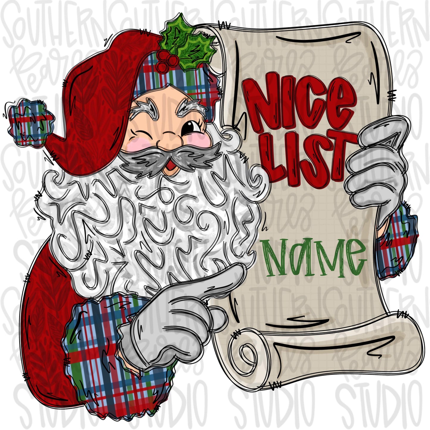 Santa holding nice list | Add your own name | Christmas | Sublimation Design | Digital Download | PNG