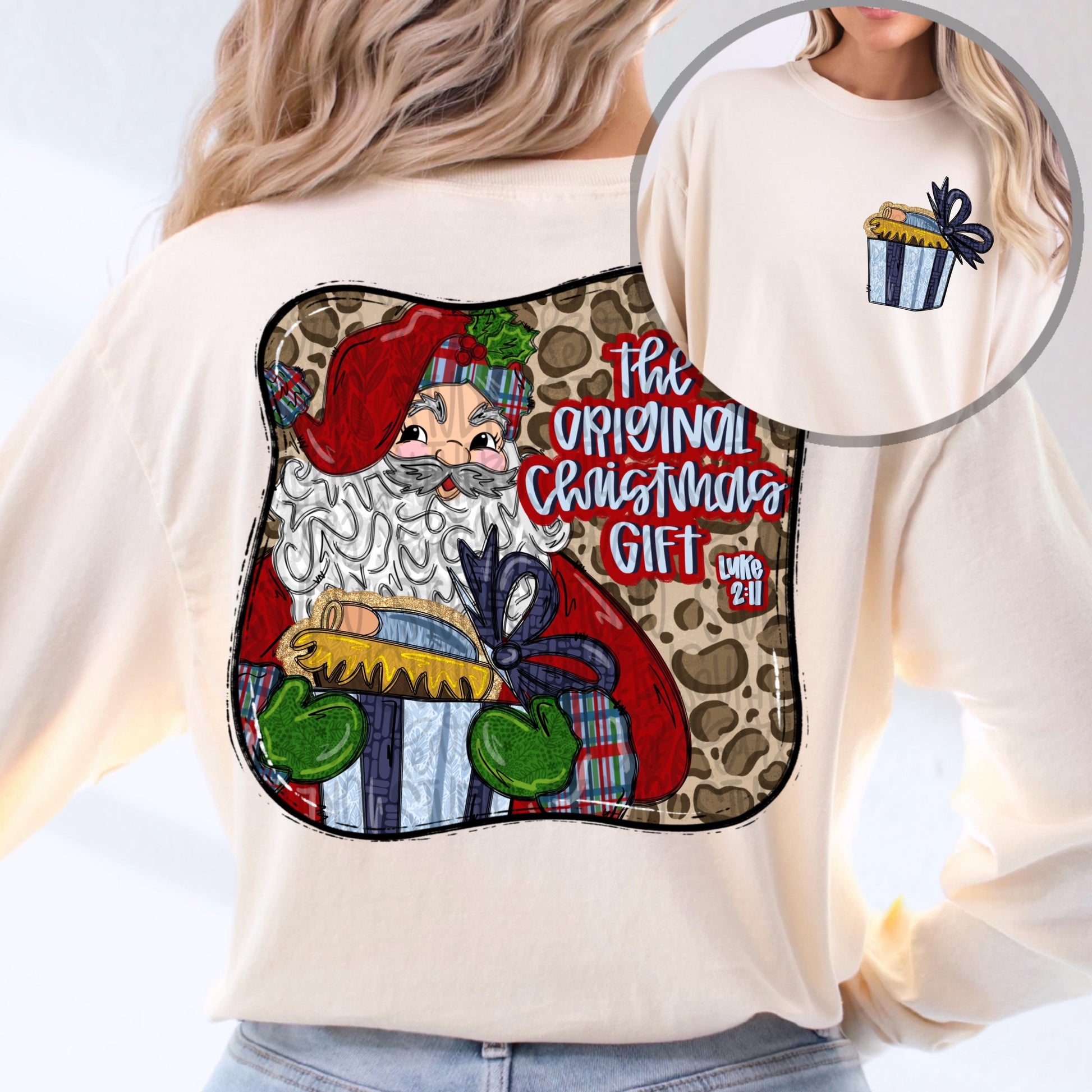 The original Christmas gift | Santa opening a present with baby Jesus | Christmas | Luke 2:11 | Sublimation Design | Digital Download | PNG