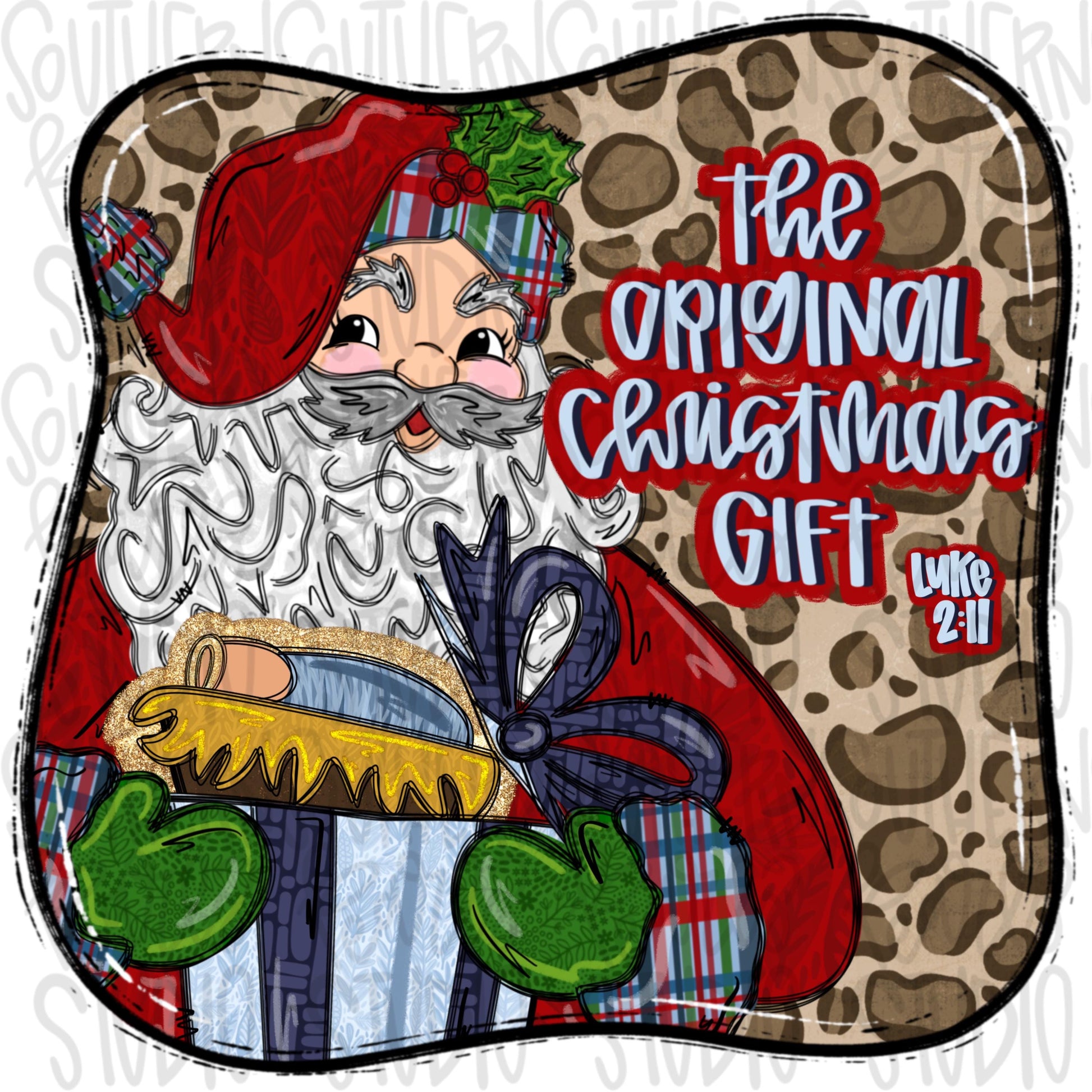 The original Christmas gift | Santa opening a present with baby Jesus | Christmas | Luke 2:11 | Sublimation Design | Digital Download | PNG