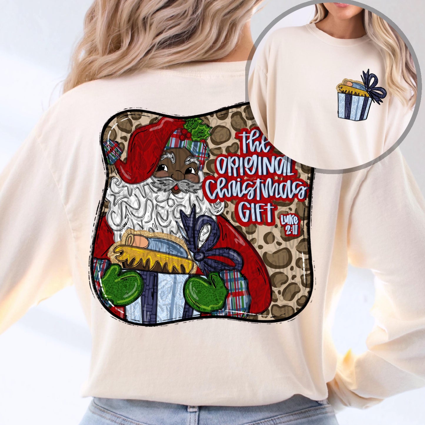 The original Christmas gift | Brown Santa opening a gift with baby Jesus | Christmas | Luke 2:11 | Sublimation Design|Digital Download | PNG