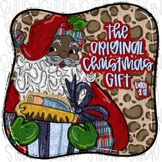 The original Christmas gift | Brown Santa opening a gift with baby Jesus | Christmas | Luke 2:11 | Sublimation Design|Digital Download | PNG