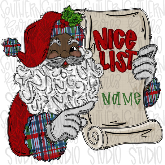 Brown Santa holding nice list | Add your own name | Christmas | Sublimation Design | Digital Download | PNG