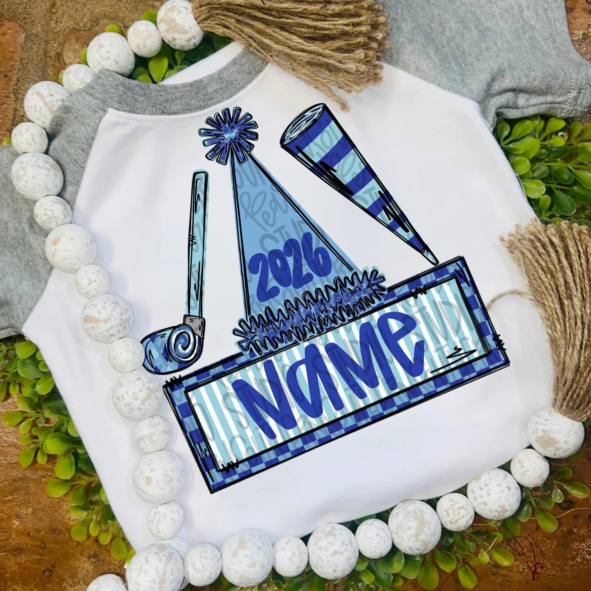 New Year trio blue 2026 | hat | blower | Sublimation Design | Digital Download | Women’s, Kids Shirt PNG